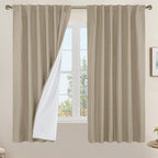 Taupe 100% Blackout Linen Window Curtains 60 Inches 2 Panels | Room Darkening by LAMIT