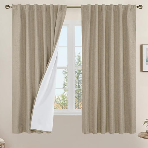 100% Blackout Natural Linen Curtains 63 Inches by LAMIT