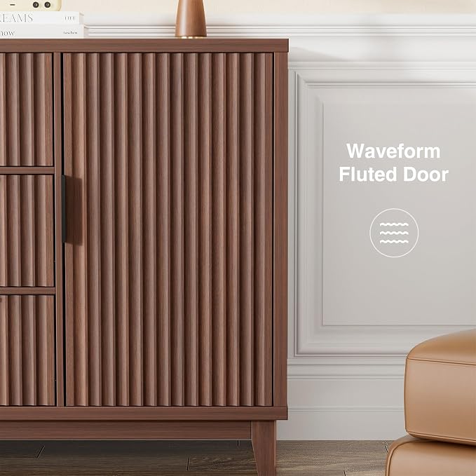 47.2" W Storage Cabinet with 3 Drawers, Fluted Buffet Cabinet with Storage - Image 3