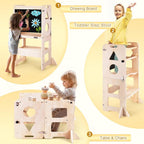 Woodure 3-in-1 Toddler Kitchen Step Stool, Foldable Learning Standing Tower - Image 4
