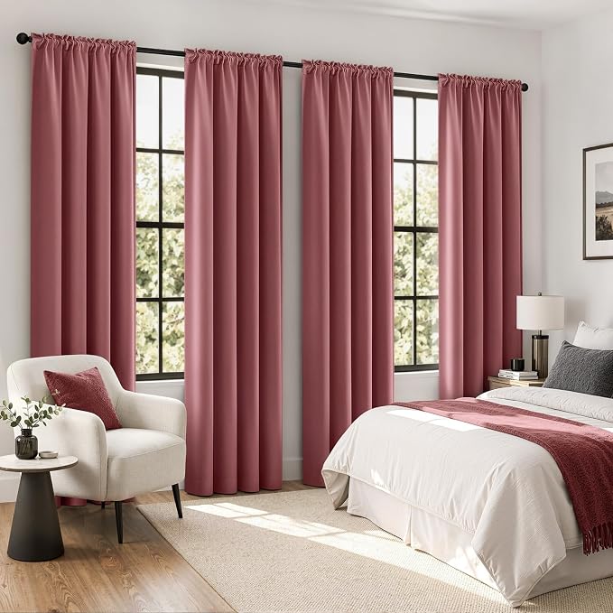 MIULEE 84 Inch Length Dusty Rose Blackout Bedroom Curtains Set of 4 | Thermal - Image 2