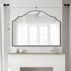 Besdomus Black Scalloped Wall Mirror: 40"x29" Large Modern Wooden Arched - Image 3