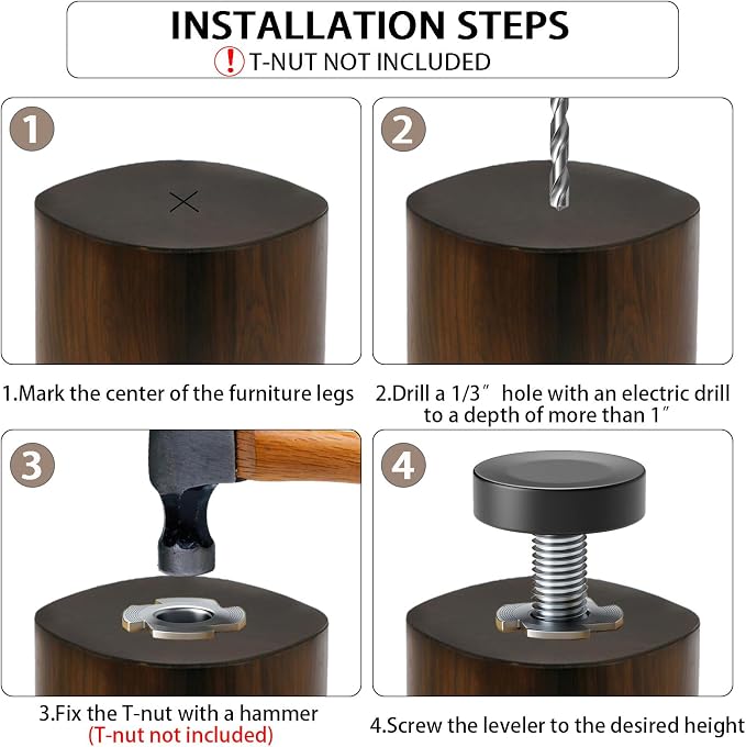 1/4" Thread Leveling Feet, Adjustable Furniture Feet Threaded Screw in - Image 5