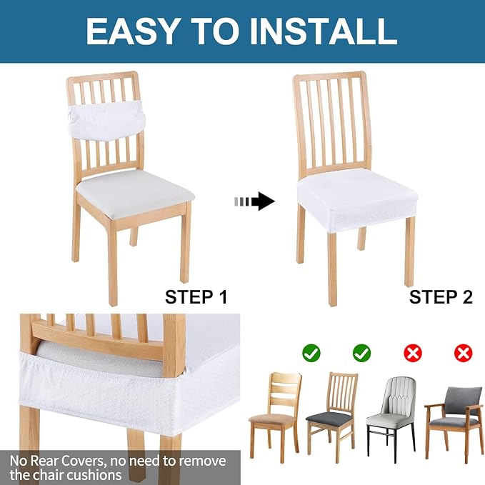 Smiry Waterproof Seat Covers for Dining Room Chairs Set of 4, Stretch Jacquard - Image 5