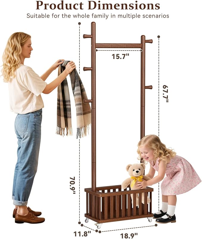 Taitiy Solid Wood Coat Rack Clothes Rack, Coat Rack Freestanding - Image 3