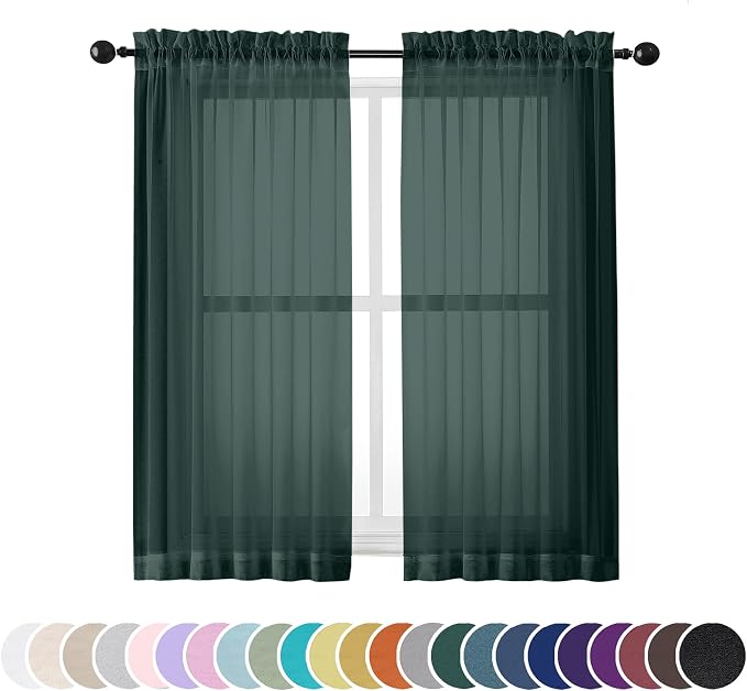 Green Sheer Curtains 54 Inch Length 2 Panels Set by OWENIE
