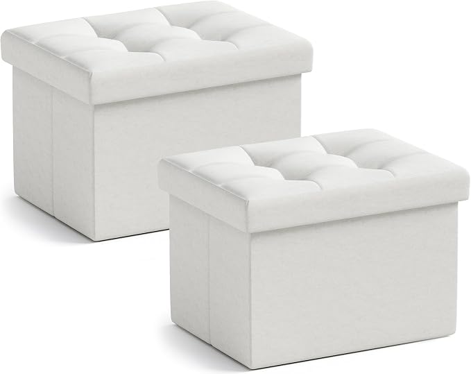 Ornavo Home Small Storage Ottoman, Foldable Collapsible Rectangle Linen Ottoman by OrnavoHome