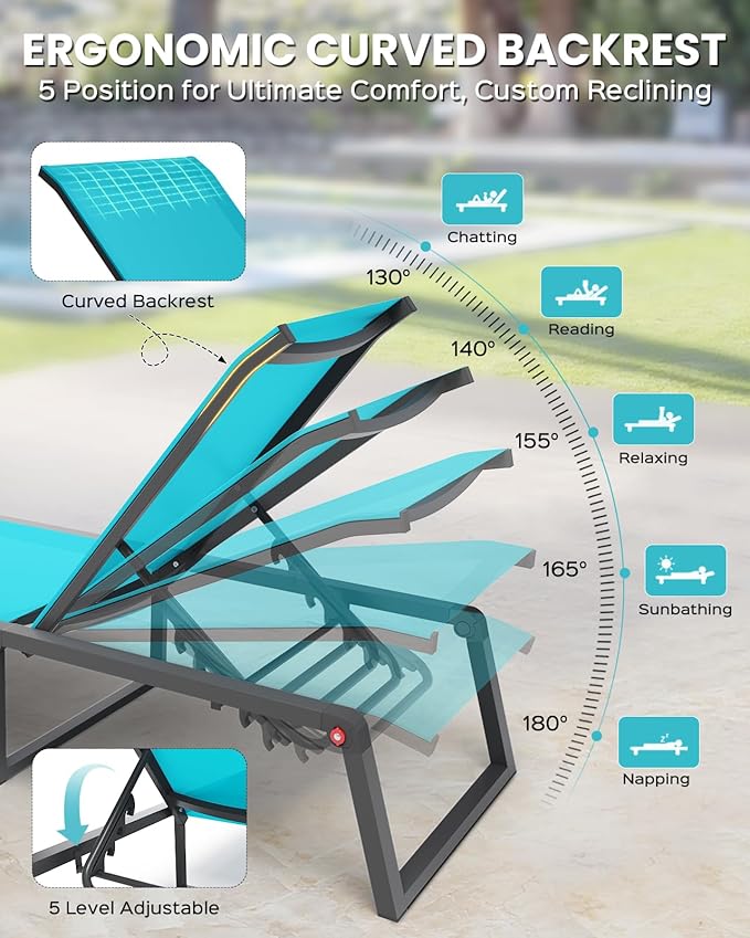 Aluminum Chaise Lounge Chair Outdoor, Foldable& No Assembly Patio Pool Lounge - Image 4