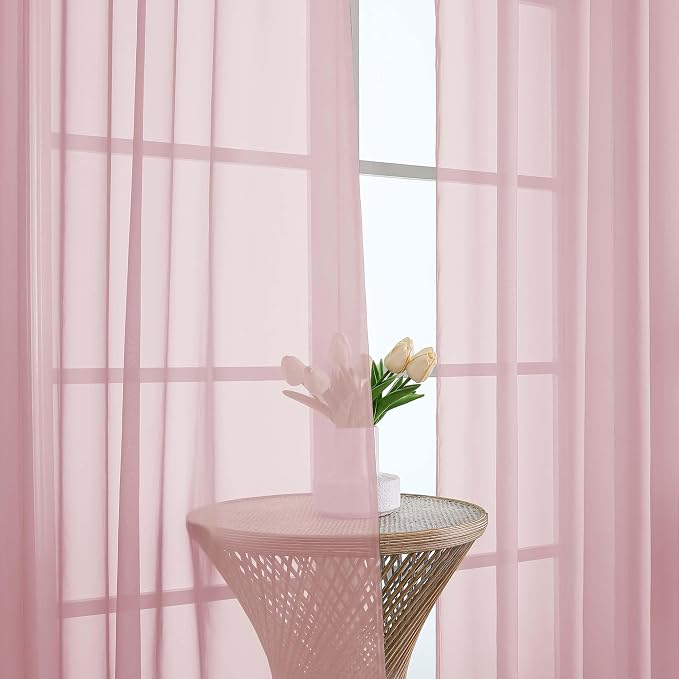 Blush Sheer Curtain 90 Inches Long 2 Panels Set, Solid Filmy Drapes - Image 6