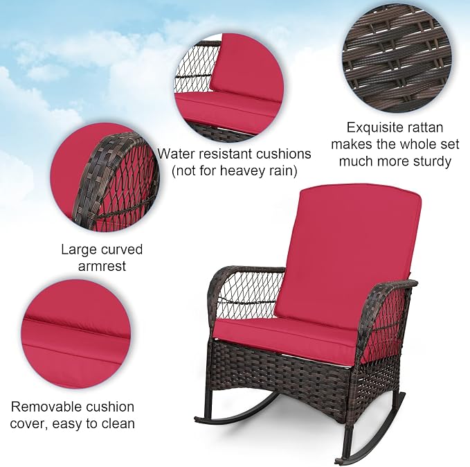 LEVELEVE 3 pcs Rocking Bistro Set Conversation Chairs PE Wicker Outdoor Rocking - Image 4