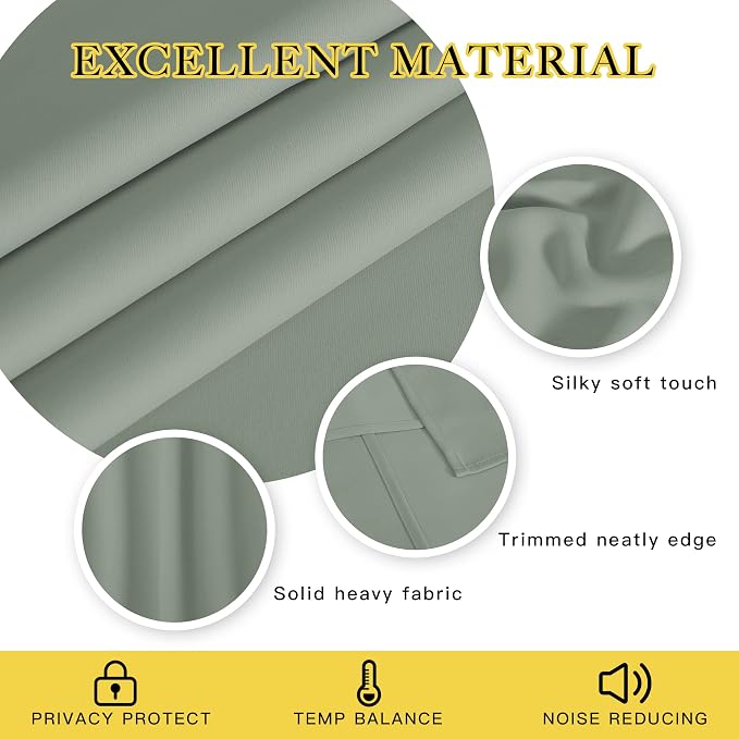 NICETOWN Blackout Sage Green Curtain 90 inch Length - Image 5