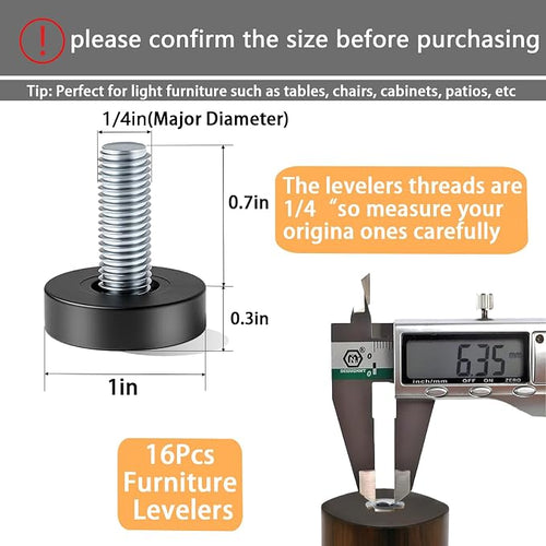 1/4" Thread Leveling Feet, Adjustable Furniture Feet Threaded Screw in - Image 2
