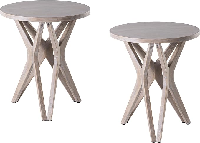 Pedestal Farmhouse End Table Set of 2, Distressed Top by LONYKE