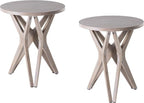 Pedestal Farmhouse End Table Set of 2, Distressed Top by LONYKE