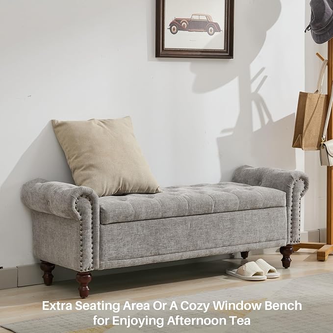 SOFTHION 58.1" Storage Bench Upholstered Chenille End of Bedroom Bed Bench - Image 6