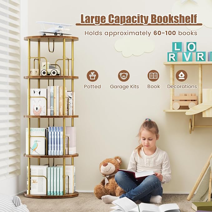 ALLSTAND Rotating Bookshelf, 4 Tier Spinning Bookshelf Tower, 360° Display - Image 4