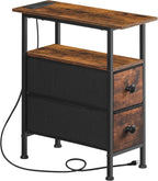 HOOBRO End Table with Charging Station, Narrow Side Table with 2 Fabric Drawers by HOOBRO