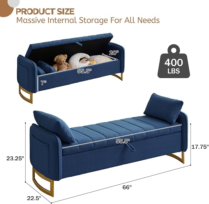 66'' King Size Storage Bench for Bedroom, Teddy Boucle End of Bed Benches for - Image 2