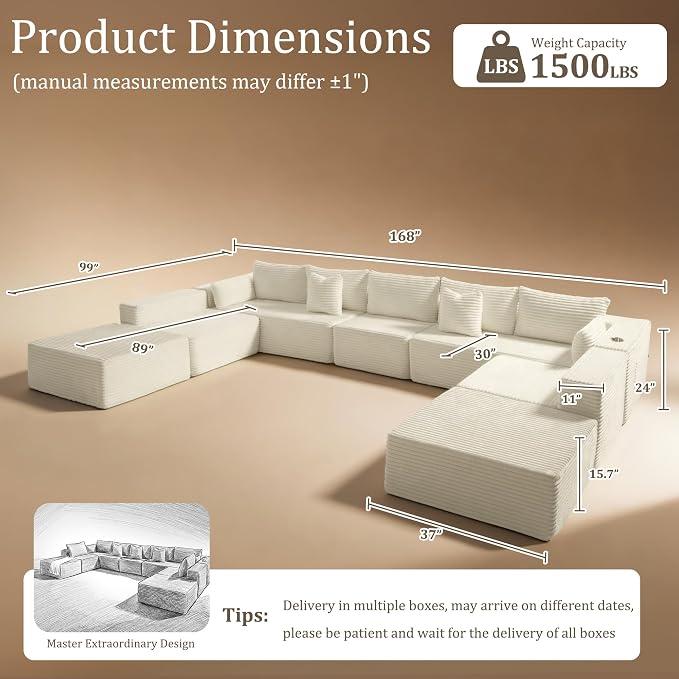168" Cloud Sectional Couch, Comfort U Shaped Sofa - Image 2