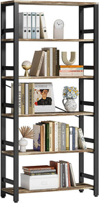 IRONCK Bookshelf, 31.5in Wide Shelf 6 Tier Bookcase, 110lbs/shelf Vintage - Image 3