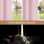 Pink 100% Blackout Linen Curtains 63 Inches 2 Panels - Image 3