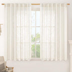 Linen Semi Sheer Curtains for Small Window 40 Inch Length | Light Filtering by LAMIT