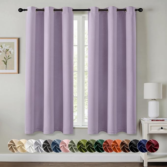 MIULEE Blackout Curtains for Bedroom 2 Panels 40 x 63 Inch Long Lilac | Thermal by MIULEE