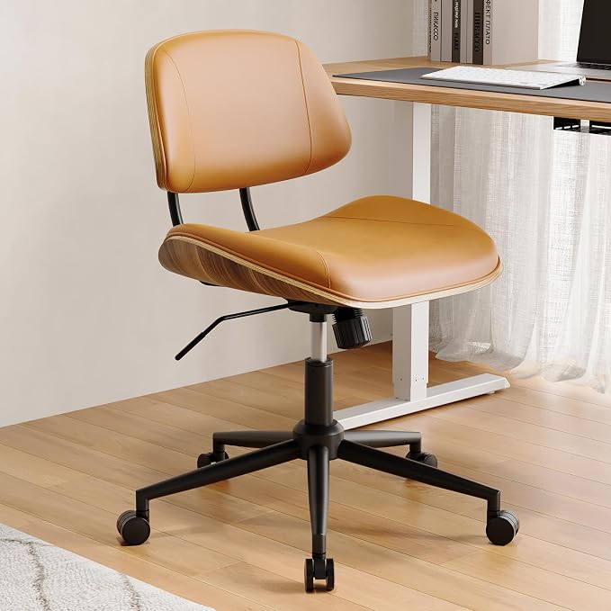 Armless Office Chair with Wheels, PU Leather Adjustable Height Desk Chair - Image 8