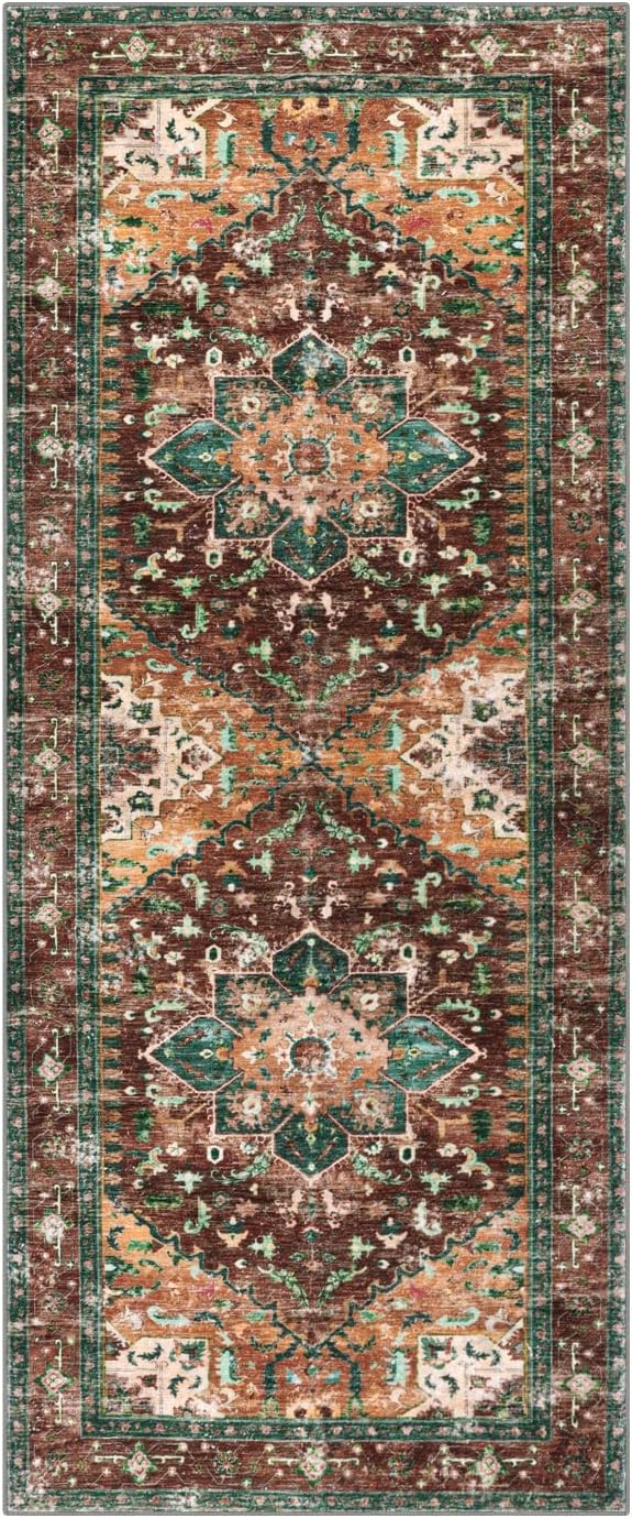 Yamaziot Washable Runner Rug, 2x5 Non-Slip Boho Vintage Hallway Kitchen Rug | - Image 2