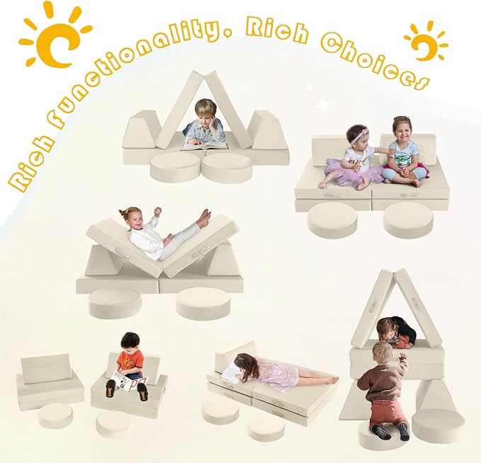 MeMoreCool Kids Play Couch, 8-Piece Modular Foam Sofa - Image 5