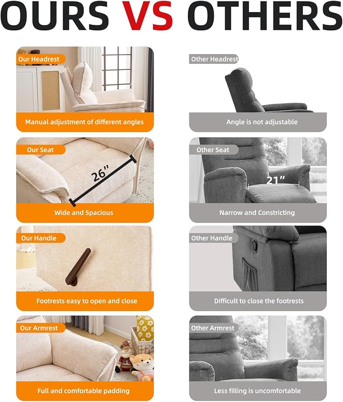 Oversized Recliner Chair, Chenille Glider Rocking Nursery Chair - Image 4