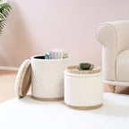PINPLUS Round Ottoman with Storage Set of 2, Vanity Stool with Tray Storage - Image 2