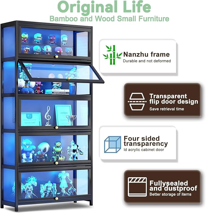 Display Cabinet with Acrylic Glass Doors 67.7'' Tall Curio Cabinet - Image 4
