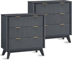 T4TREAM Fluted 3 Drawers Nightstand Set of 2, Oversized Extra Large Modern Side by T4TREAMFurniture