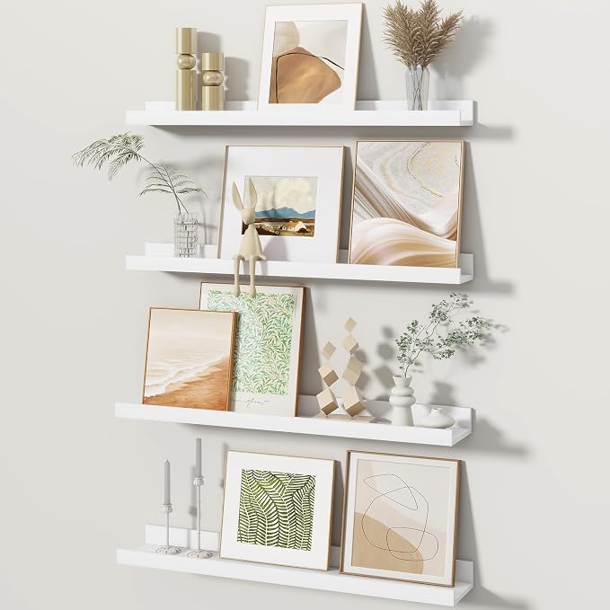 Fun Memories Picture Ledge Shelves Set of 4, 24 Inch Rustic Wall Mounted by FunMemories