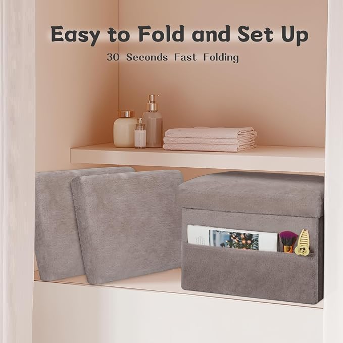 Ottoman with Storage, Folding Soft Fur Ottoman Foot Rest Stool with Thicker - Image 7