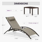 PURPLE LEAF Outdoor Oversized Chaise Lounge Chair Set of 3 Patio Pool Lounger - Image 2