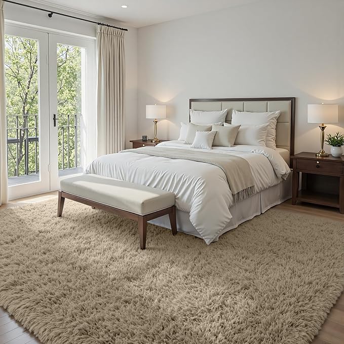 5x7 Fluffy Shag Area Rugs for Living Room Bedroom: Soft Carpet Gray Camel | - Image 2