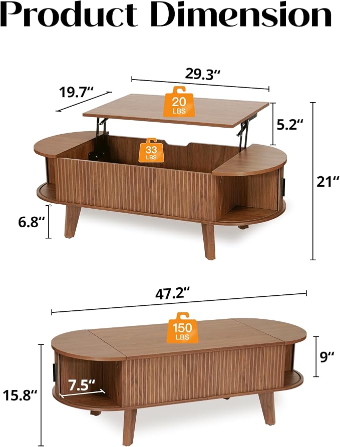 Oval Lift Top Coffee Table - Image 2