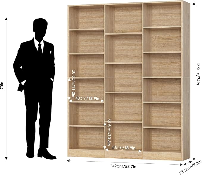 FACBOTALL Triple Wide Bookshelf, 6 Tier Large Bookshelf, Bookcase - Image 3