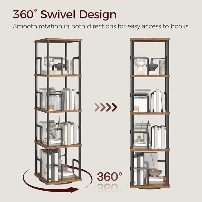 MAHANCRIS 4-Tier Rotating Bookshelf, Freestanding Corner Bookshelf, 360° - Image 5
