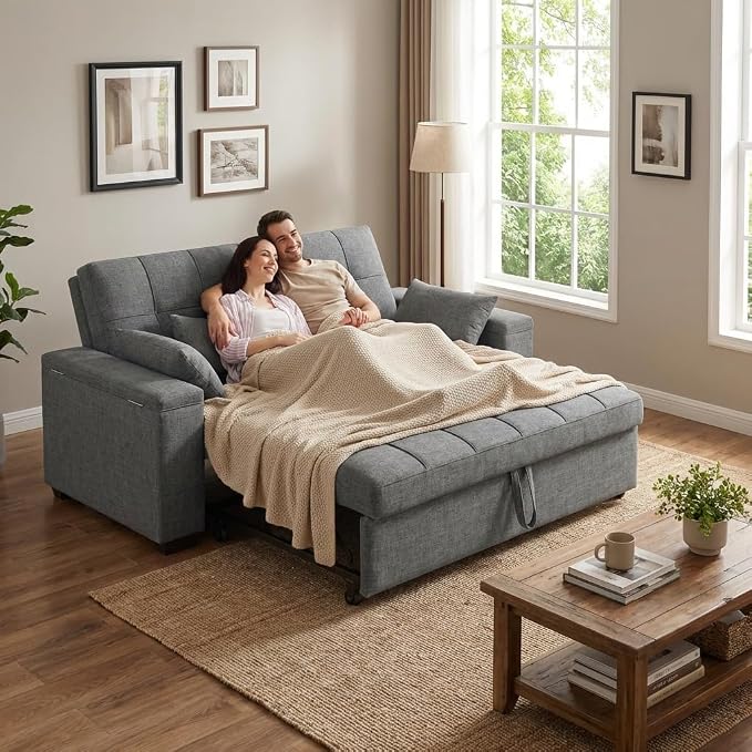 Gizoon 3 in 1 Convertible Sofa Bed, 63.6'' Pull Out Couch - Image 2