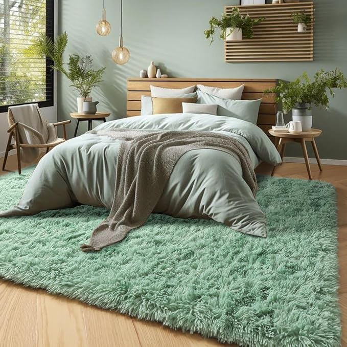 Sage Green Rugs for Bedroom 4x6 Ft, Fluffy Plush Fuzzy Carpet for Kids Room | - Image 3