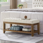 24KF Large Rectangular Upholstered Tufted Linen Ottoman Bench, Padded Bench by WEMARTHOMEDECOR