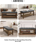 ABHENG Solid Rubber Wood Shoe Bench, Soft Chenille Material Upholstered Seat - Image 7
