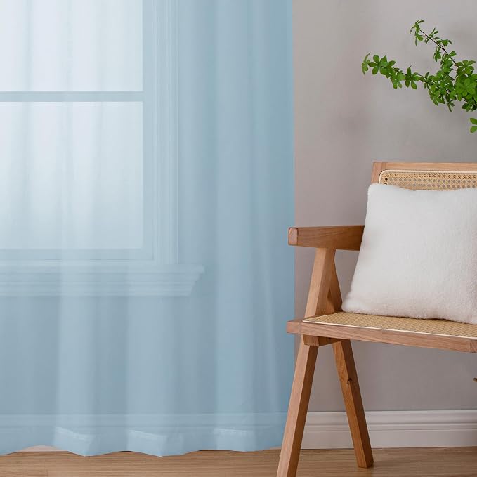 Sheer Curtains 63 inch Length 2 Panels Set, Light Weight Soft Solid Fimly Sheer - Image 7