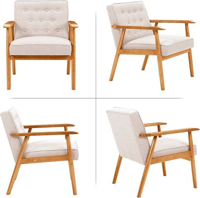 UNICOO® Mid-Century Retro Modern Accent Chairs, Solid Wood Armrest Lounge - Image 5