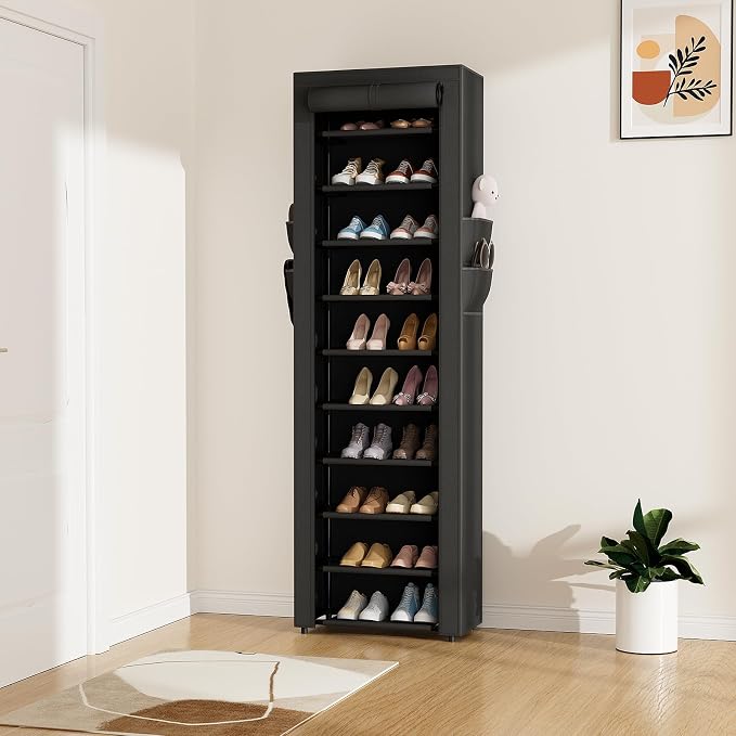 ROJASOP Shoe Rack with Covers 10 Tier Large Shoe Organizer Tall Shoe Closet - Image 2
