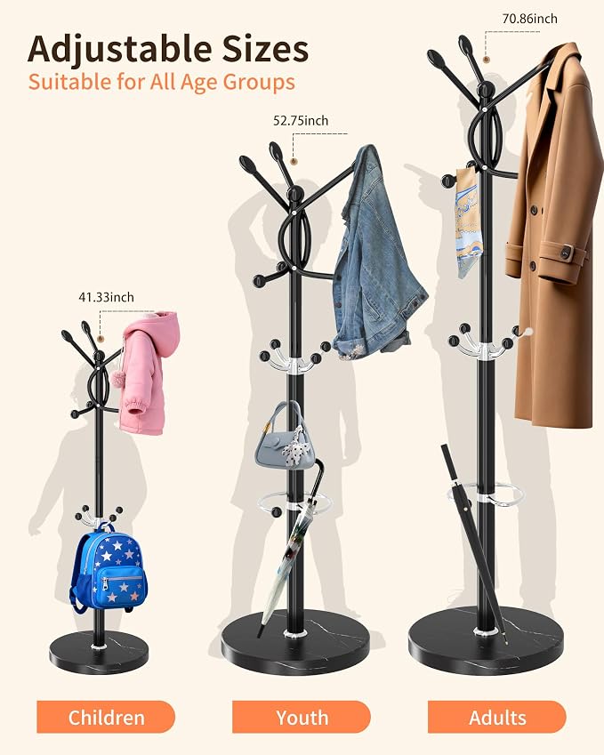 ZOZOE Metal Coat Rack Stand, Modern Coat Rack Freestanding - Image 3