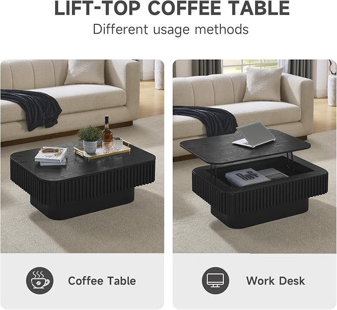 Lift Top Coffee Table for Living Room, Rectangle Handmade Solid Wood Strips - Image 7